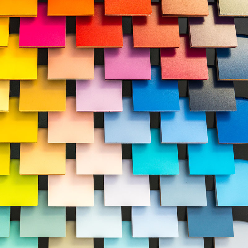 Powder-coated colour panels displaying a wide range of RAL colour options for industrial, architectural, and commercial applications.