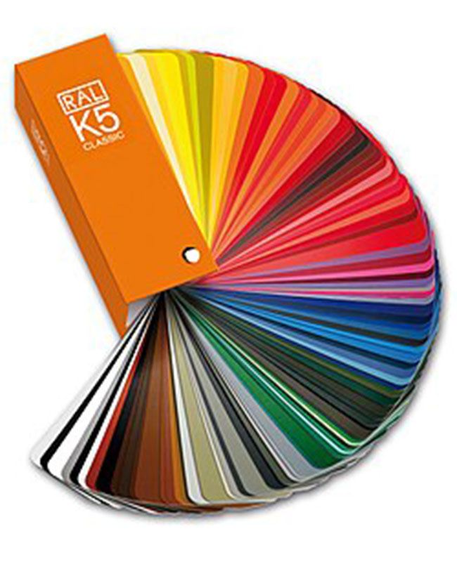 RAL colour fan deck used to specify standardized powder coating colours across industries.