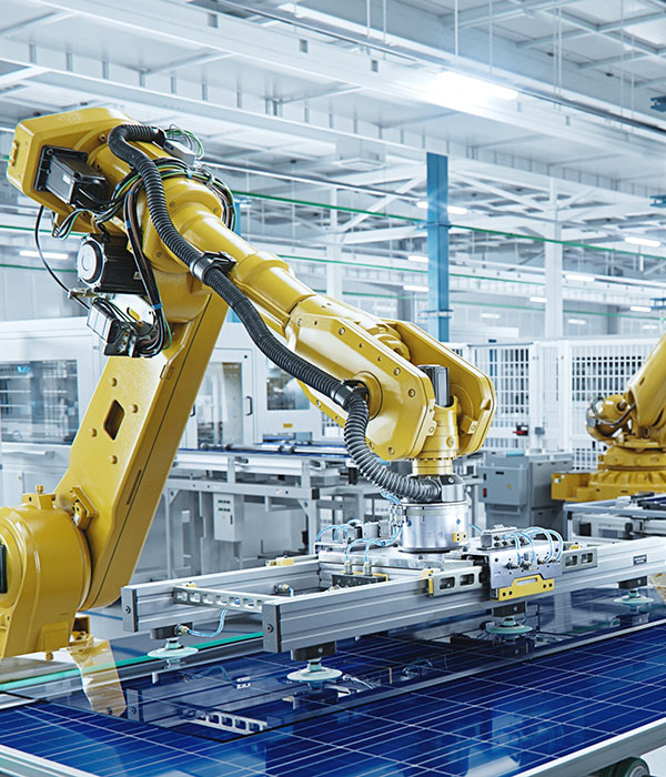 Automated manufacturing equipment with powder-coated metal components designed for long-term performance and reduced maintenance.