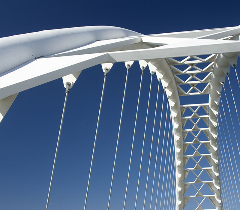 Powder-coated bridge components designed to withstand outdoor environmental conditions.