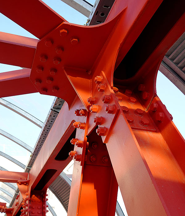 Structural steel members protected with high-performance powder coating for architectural applications.