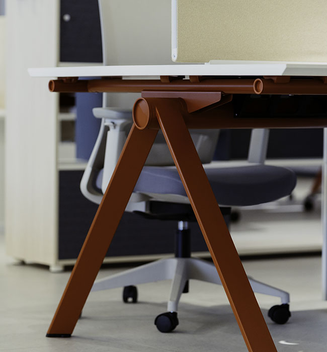 Modern office furniture with powder-coated metal components providing durability, aesthetics, and long-lasting performance.